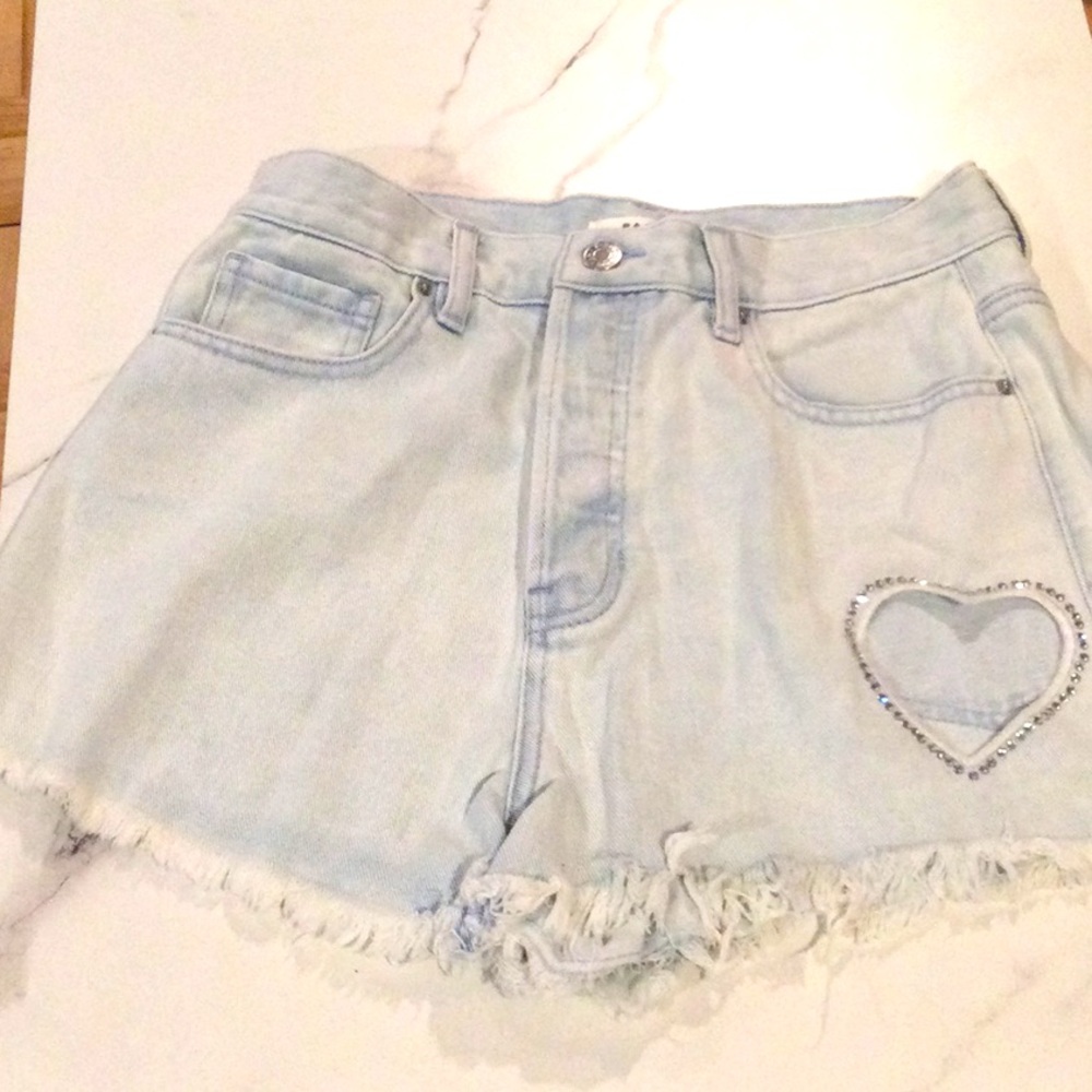Pac sun light Blue Denim Shorts with Heart Detail, 28
